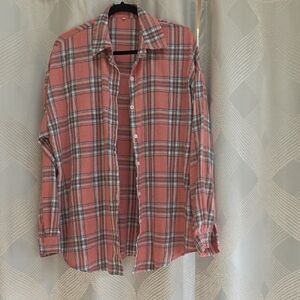Women's Plaid Button-Down Shirt - Pink and Gray
